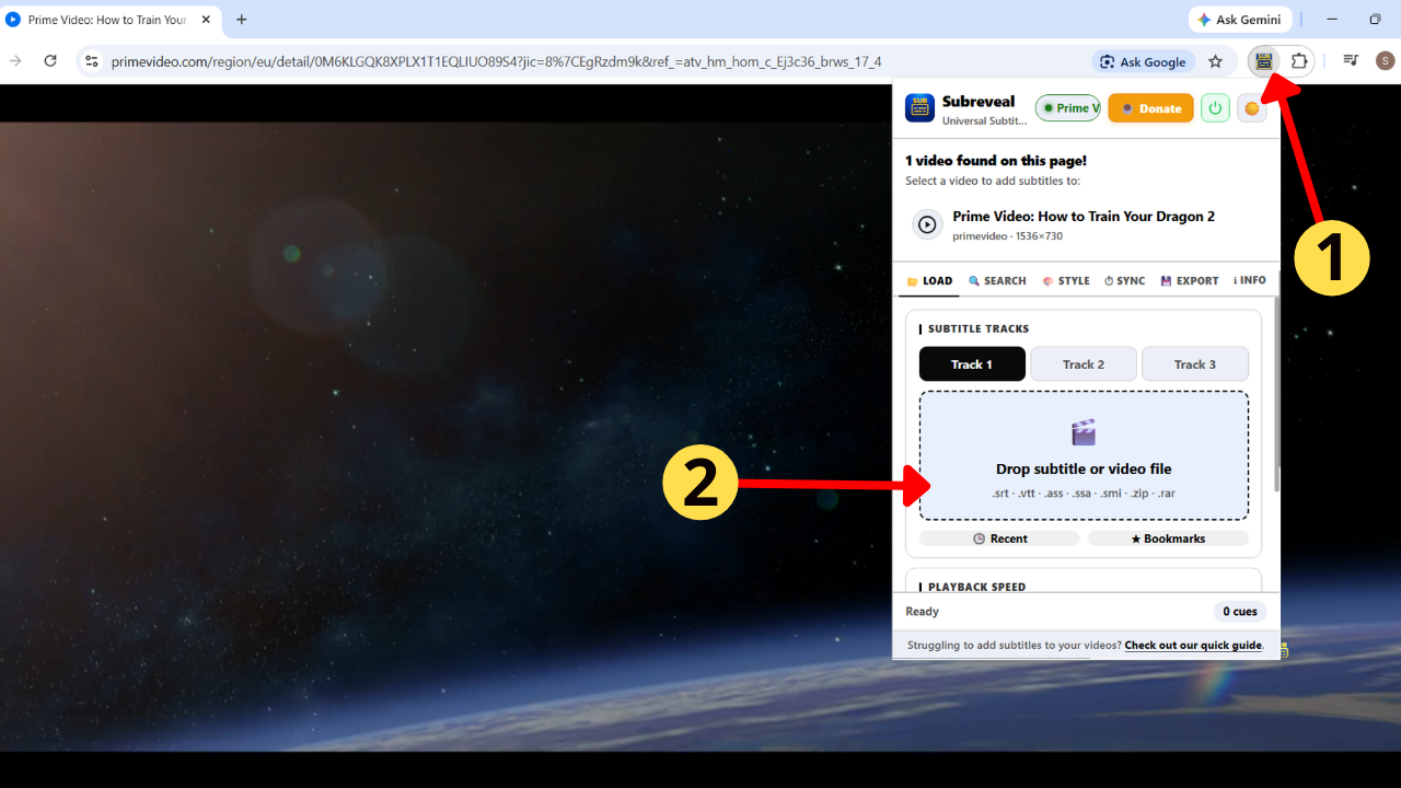Open Subreveal and drop subtitle file