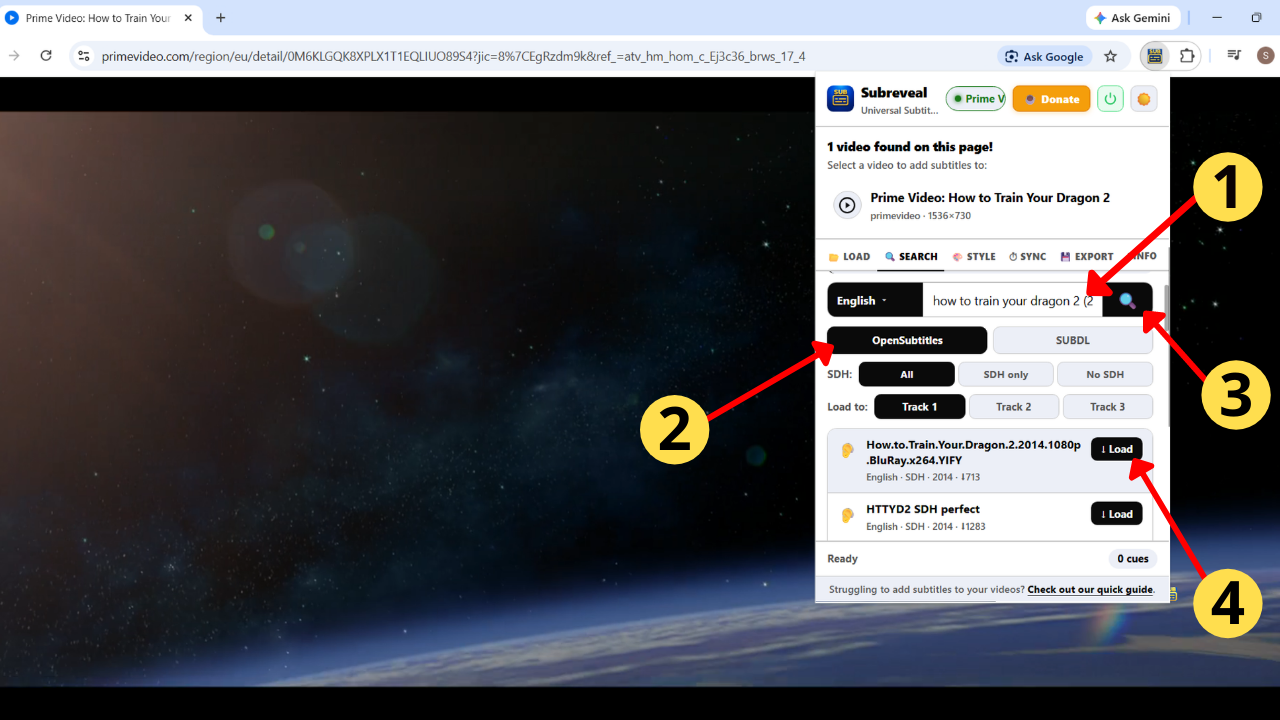 Search and load subtitles via OpenSubtitles